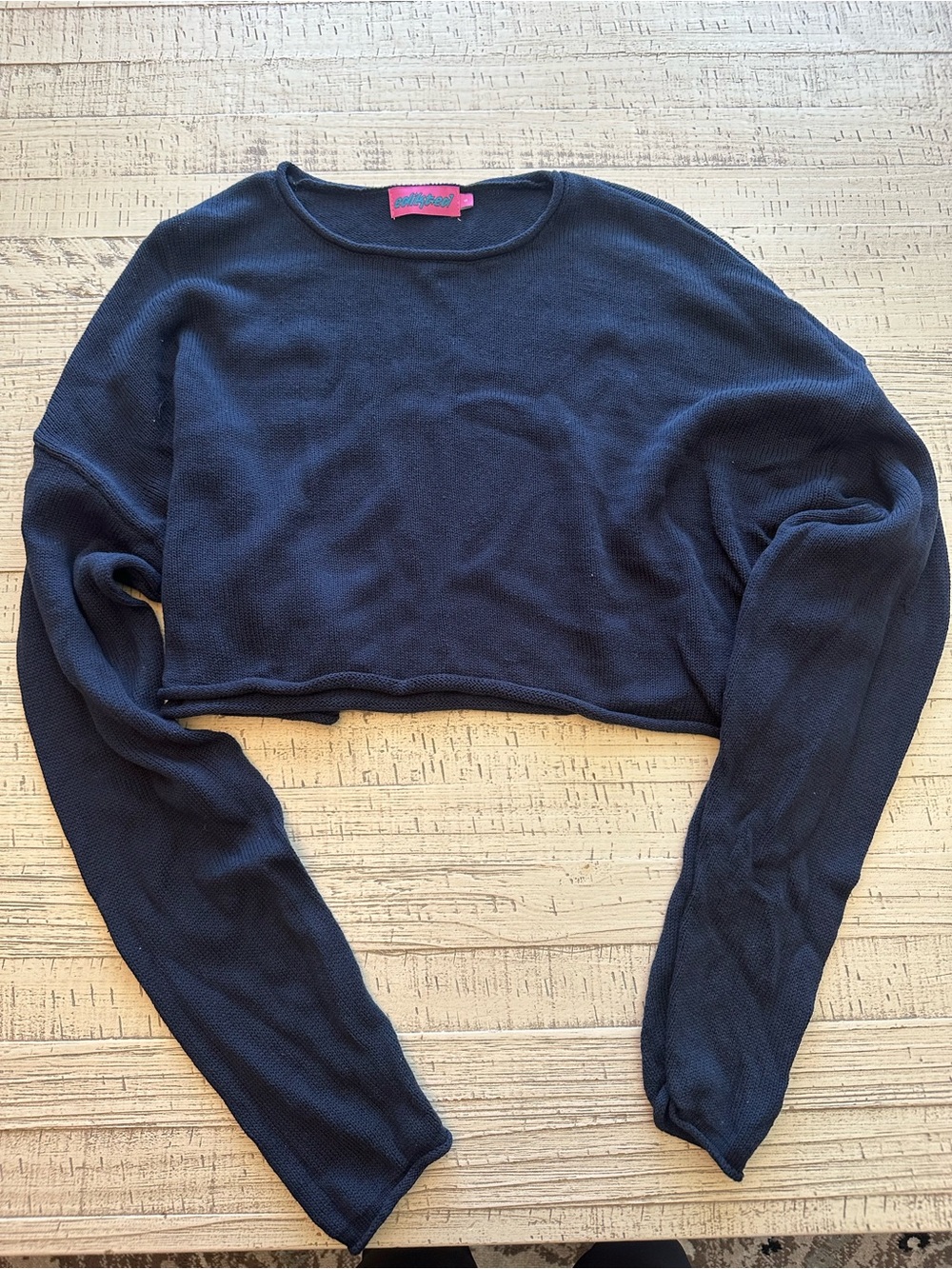 Edikted Navy Cropped Long-Sleeve Top